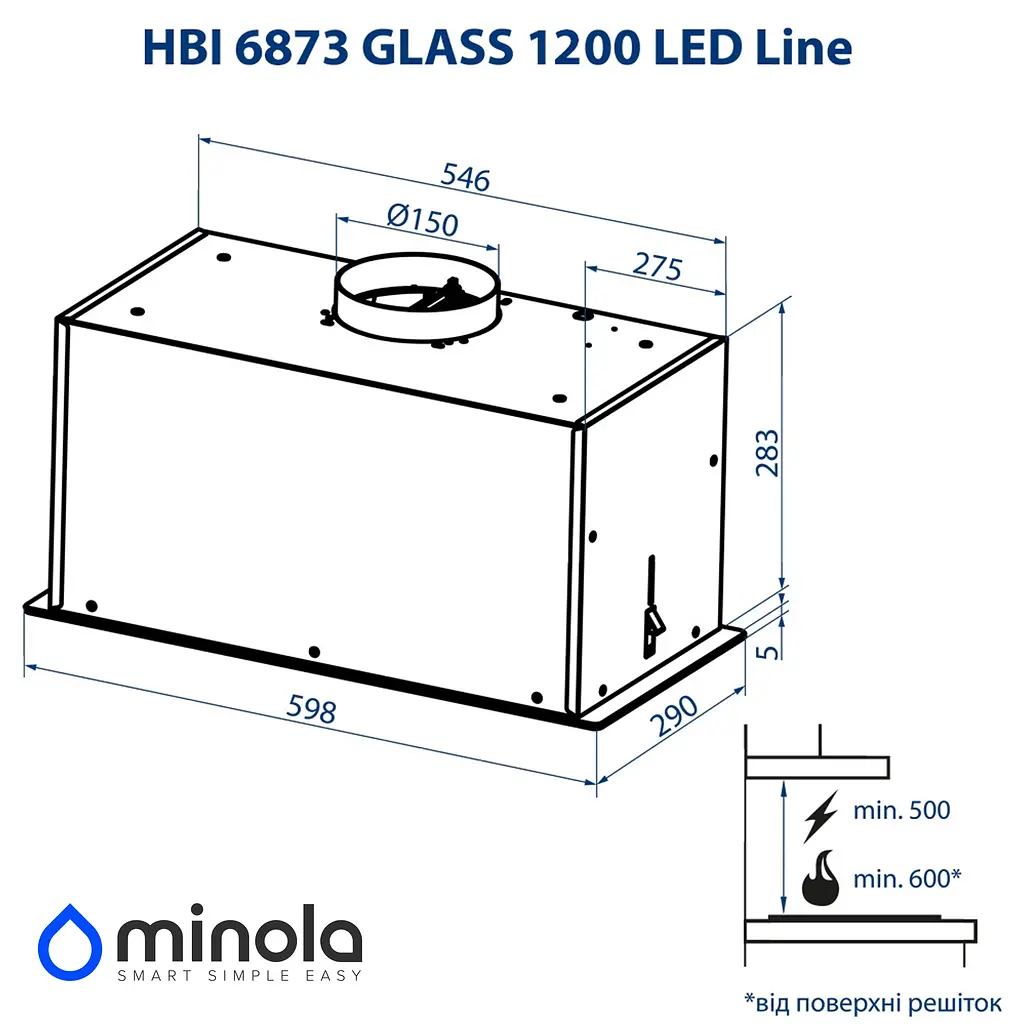 Витяжка повновбудована MINOLA HBI 6873 IV GLASS 1200 LED Line - фото 13