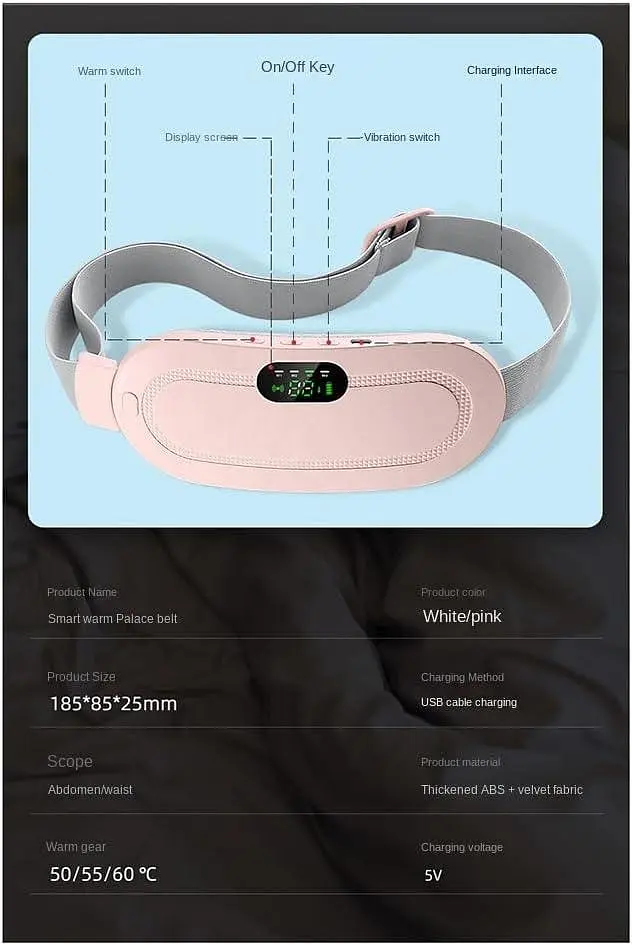 Менструальная грелка Misamo Массажер для живота Smart Warm Palace Belt Вибрационное массажное устройство для талии для судорог - фото 3