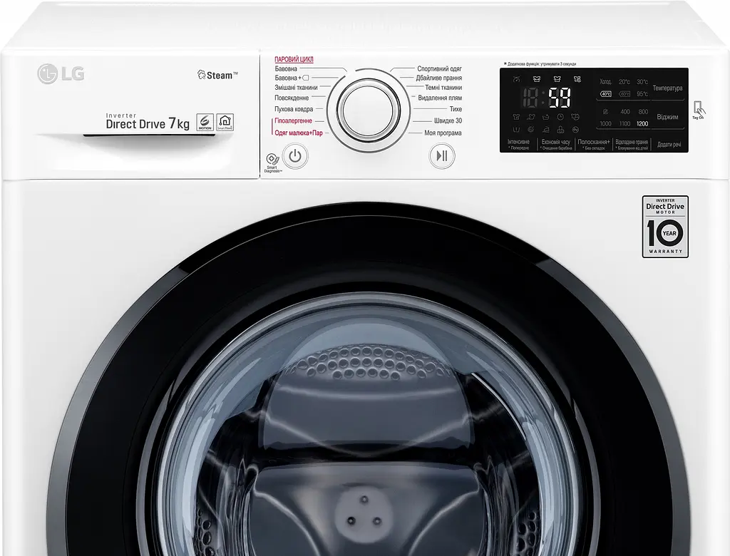 Пральна машина LG з фронтальним завантаженням F2J5HS9W, 7кг, 1200, A+++, Пар, глибина 45см, Дисплей, Інвертор, Білий (F2J5HS9W) - фото 10