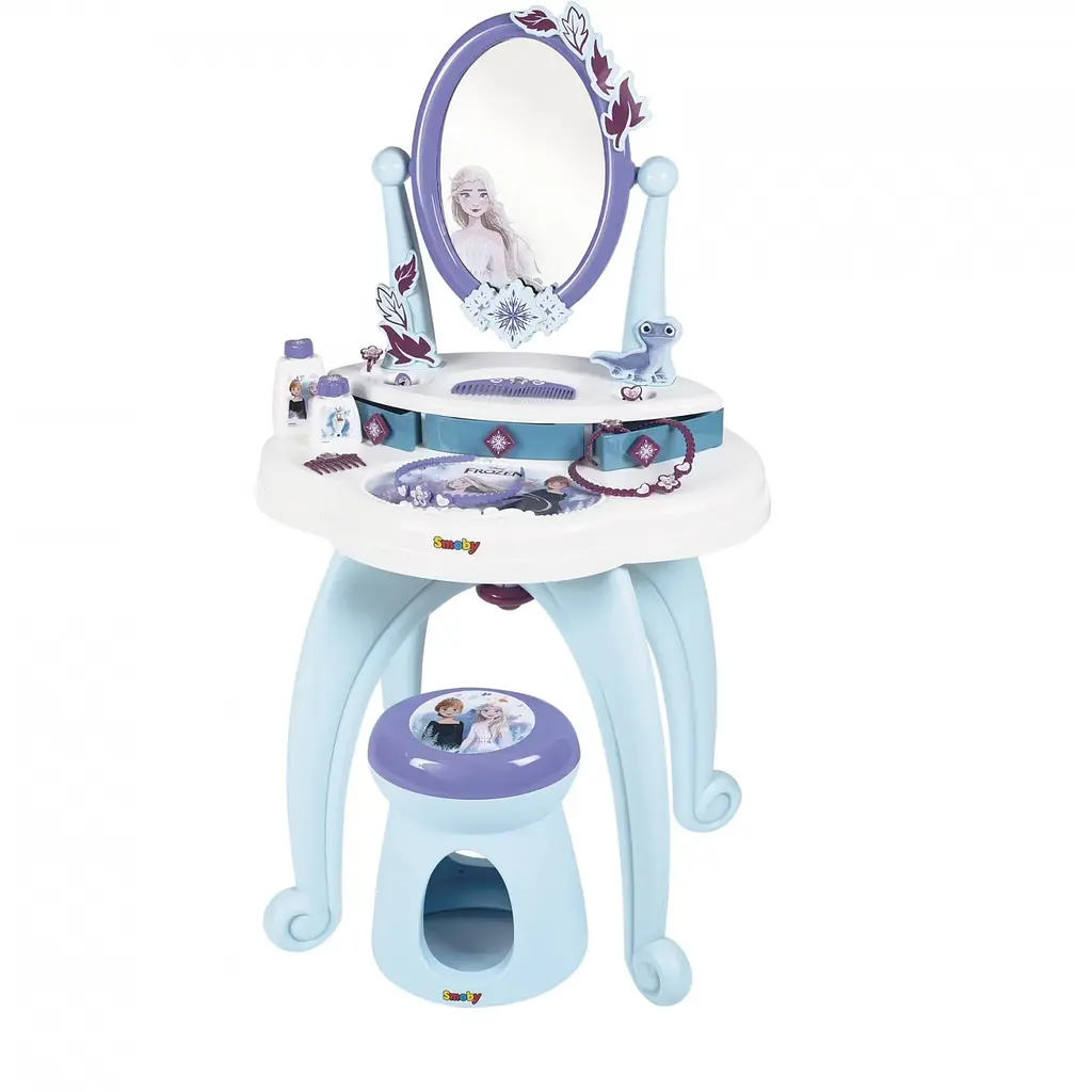Столик з дзеркалом Smoby Toys Фроузен. Перукарня 2 в 1 зі стільчиком 49х36х87 см (320244)
