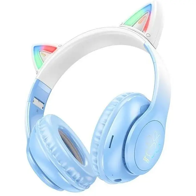 Наушники беспроводные с ушками Hoco Cat ears BT headphones W42 бело розовые - фото 10