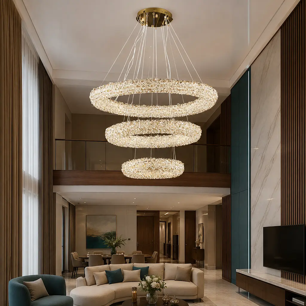 Підвісна світлодіодна кришталева люстра Splendid Ray L6356/800+600+400/3 LED, золото, 164 Вт, від 20-30 м²