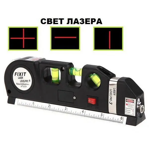 Рівень лазерний 4 в 1 рідинний 3х рівень рулетка лінійка Fixit Laser Level PRO 3 - фото 4