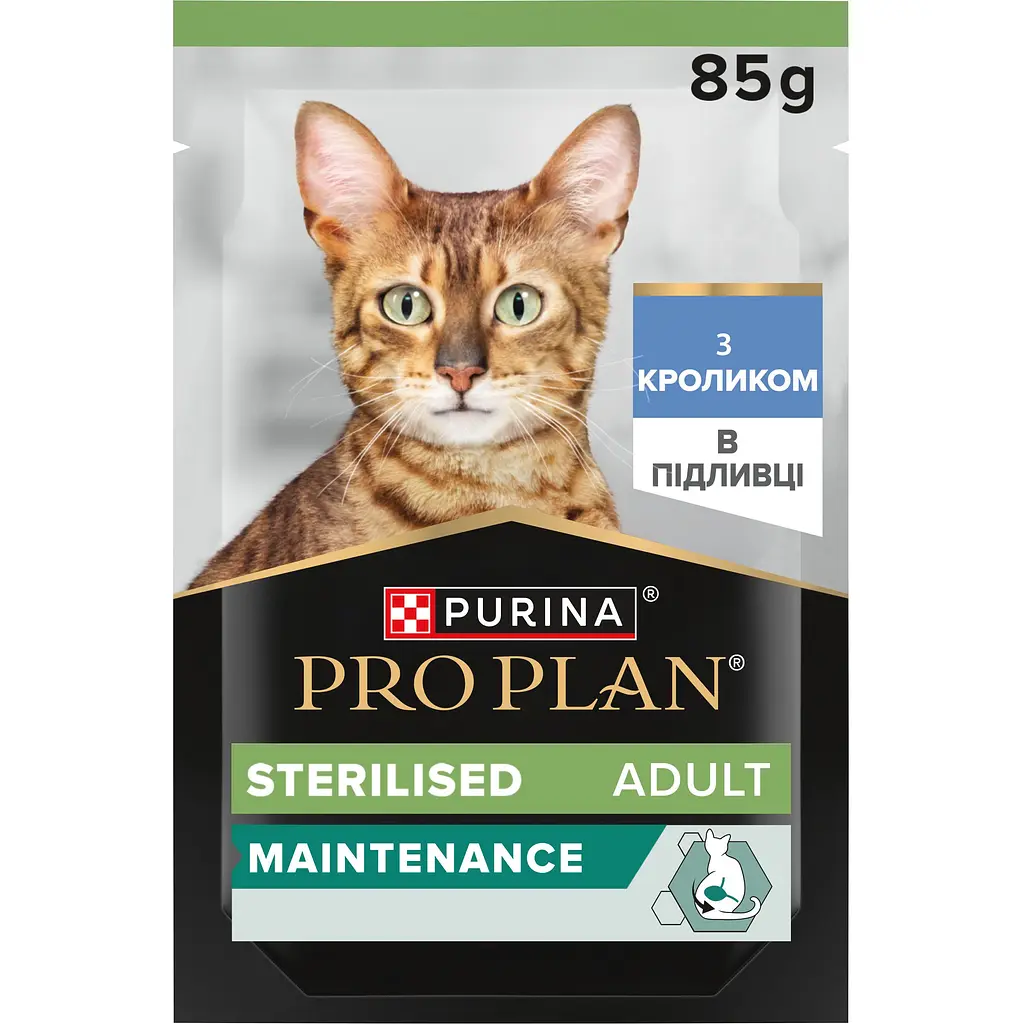 Вологий корм Purina Pro Plan для дорослих стерилізованих котів, з кроликом, шматочки в підливці 85 г