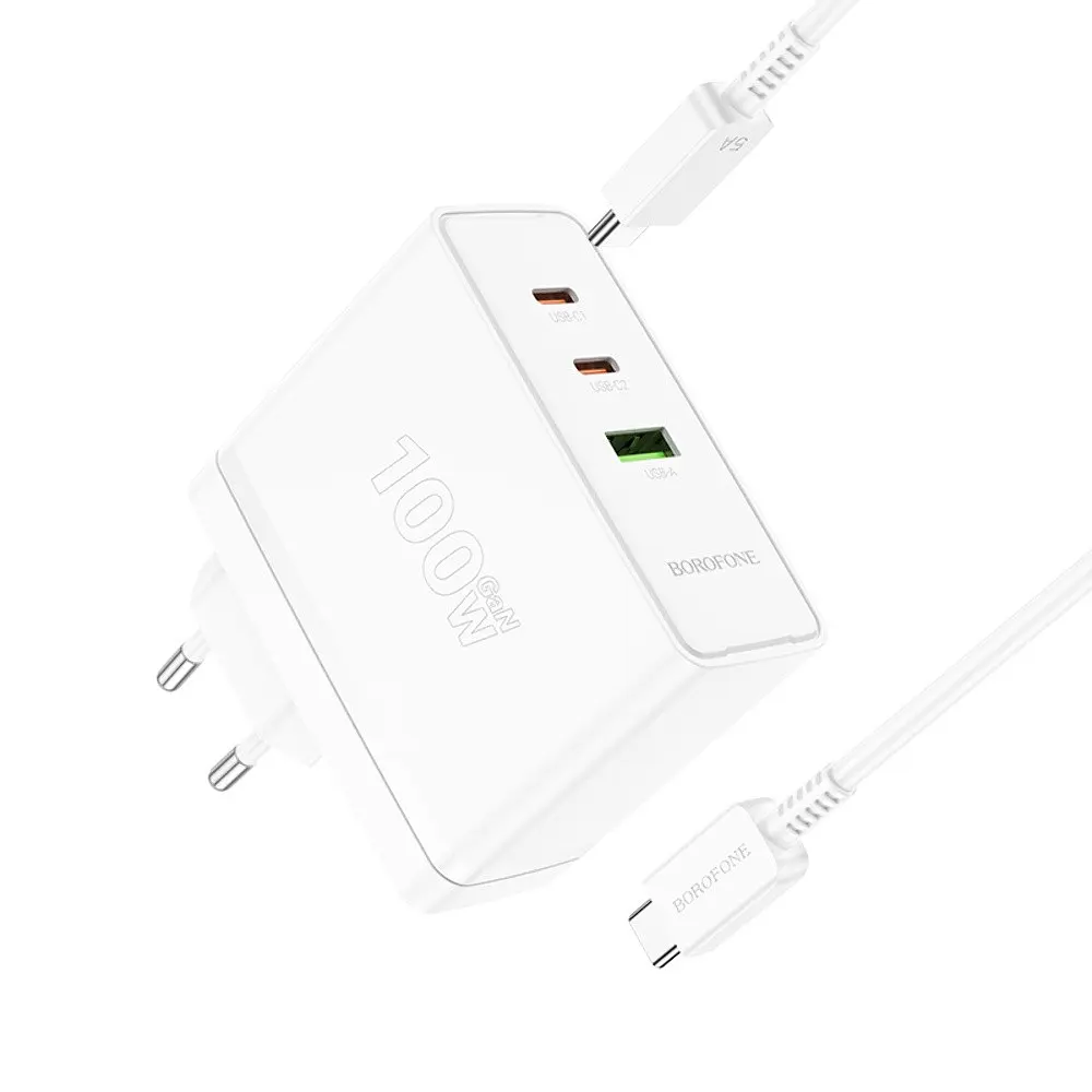 Зарядний пристрій Borofone BN11 USB/2 Type-C PD 100W білий + кабель Type-C to Type-C - фото 5