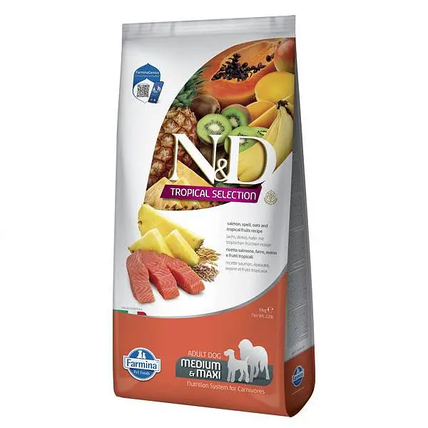 Сухий низькозерновий корм Farmina N&D TROPICAL SELECTION для дорослих собак середніх і великих порід з лососем і тропічними фруктами, 10 кг
