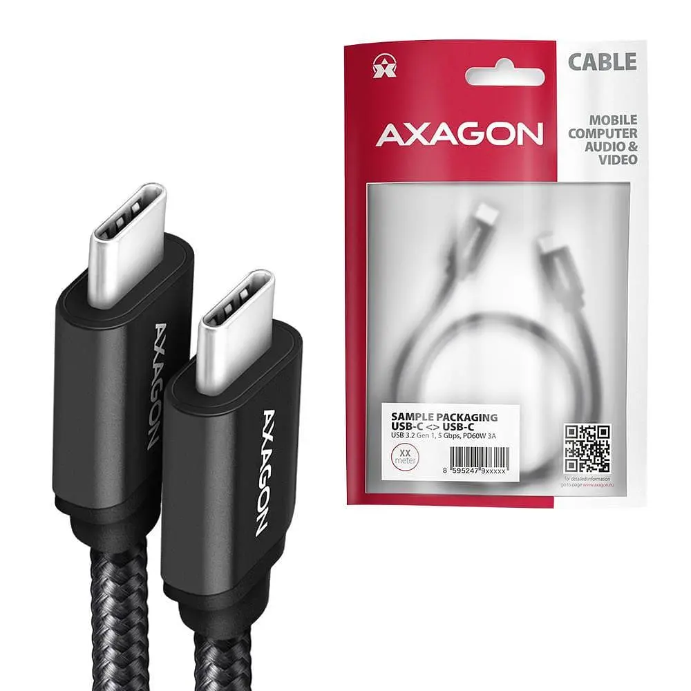 Кабель AXAGON BUCM3-CM10AB USB-C-USB-C 3.2 Gen 1, 3m, PD 60W, 3A, чорний - фото 2
