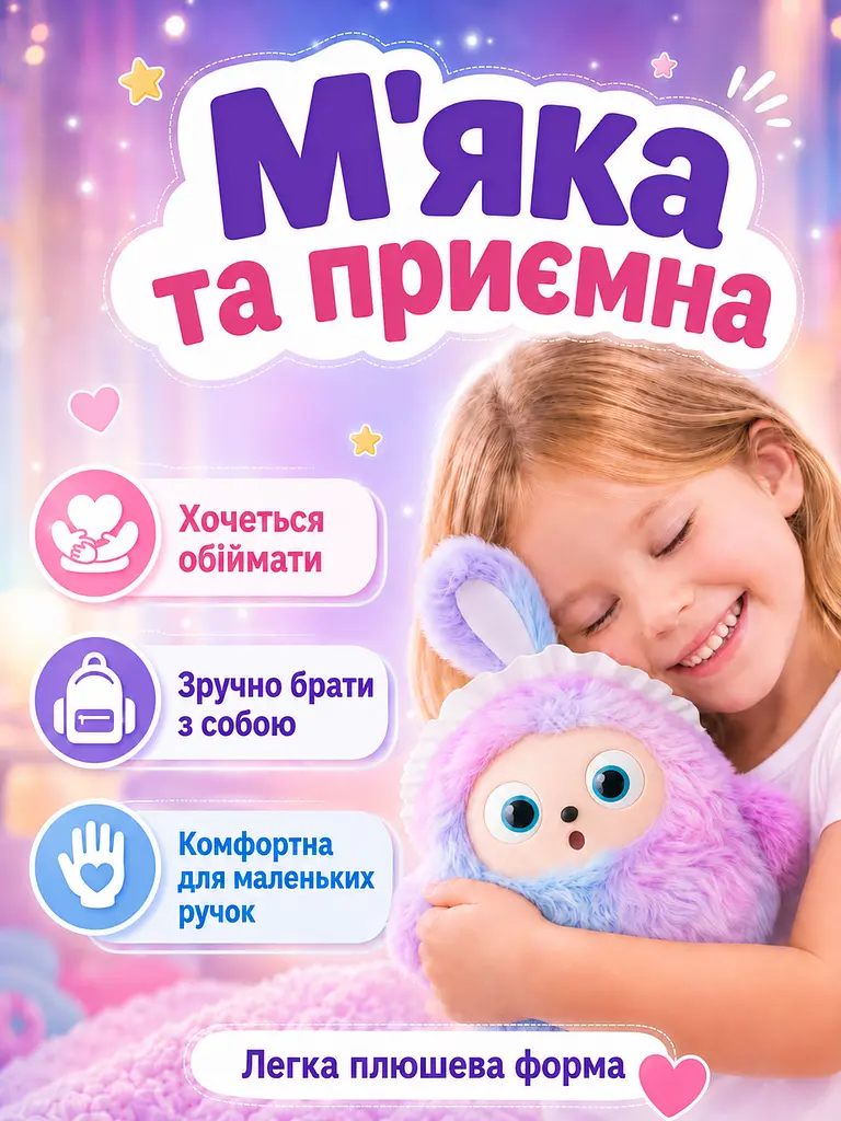 Інтерактивна плюшева AI-іграшка Райдужний зайчик з LED-очима для дітей, фіолетова (49675905) - фото 5