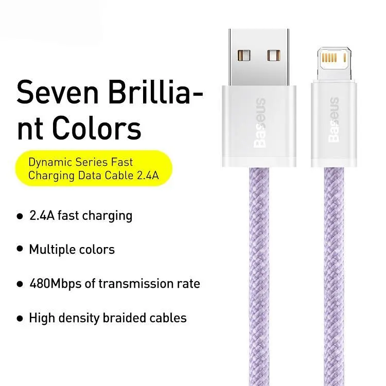 Кабель Baseus Dynamic Series Fast Charging Data Cable USB to iP 2.4 A 1 m Purple (CALD000405) - фото 2