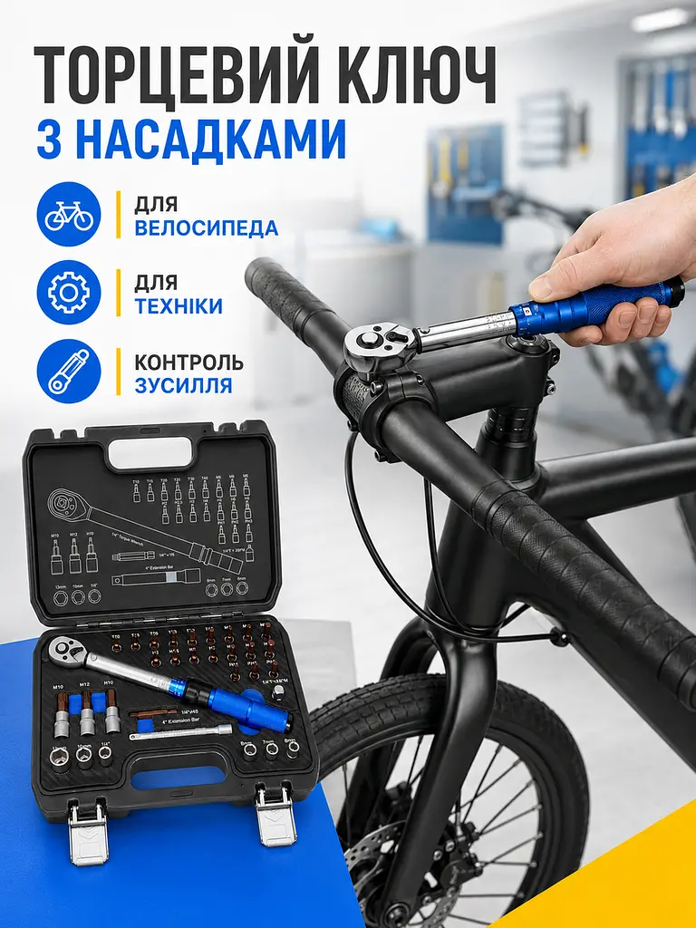 Набір інструментів 32 предмети з динамометричним ключем 1/4" 1–25 Нм, бітами та головками в кейсі, чорний (49676111) - фото 4