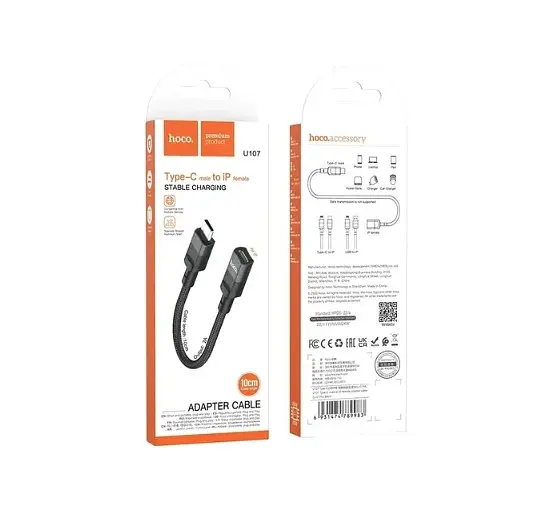 Кабель адаптер Hoco U107 Type-C male to Lightning female adapter cable 10 см черный - фото 2