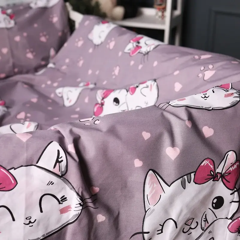 Простирадло на резинці MirSon Бязь Kids Time 17-0691 Cat with a paw 70х140 см темно-сіре (2200010461374) - фото 5