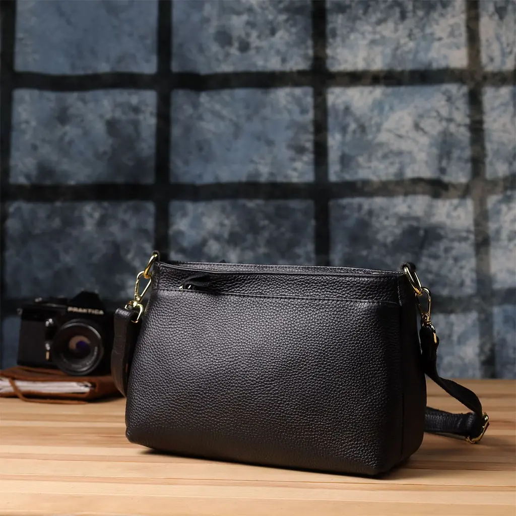 Класична жіноча сумка з жорстким дном із натуральної шкіри Vintage 22987 чорна - фото 10