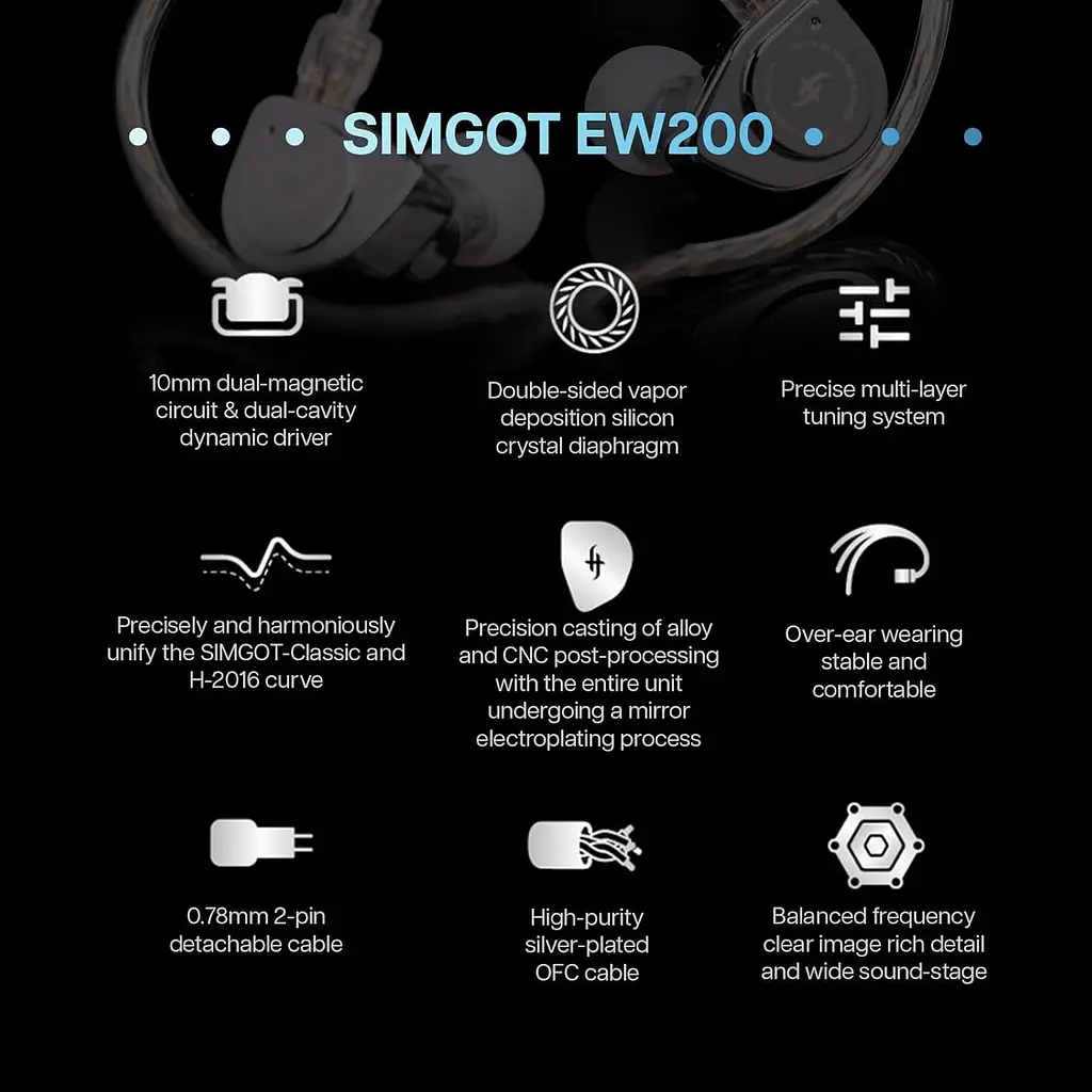 Hi-Fi внутрішньоканальні навушники SIMGOT EW200 з мікрофоном та кабелем - фото 5