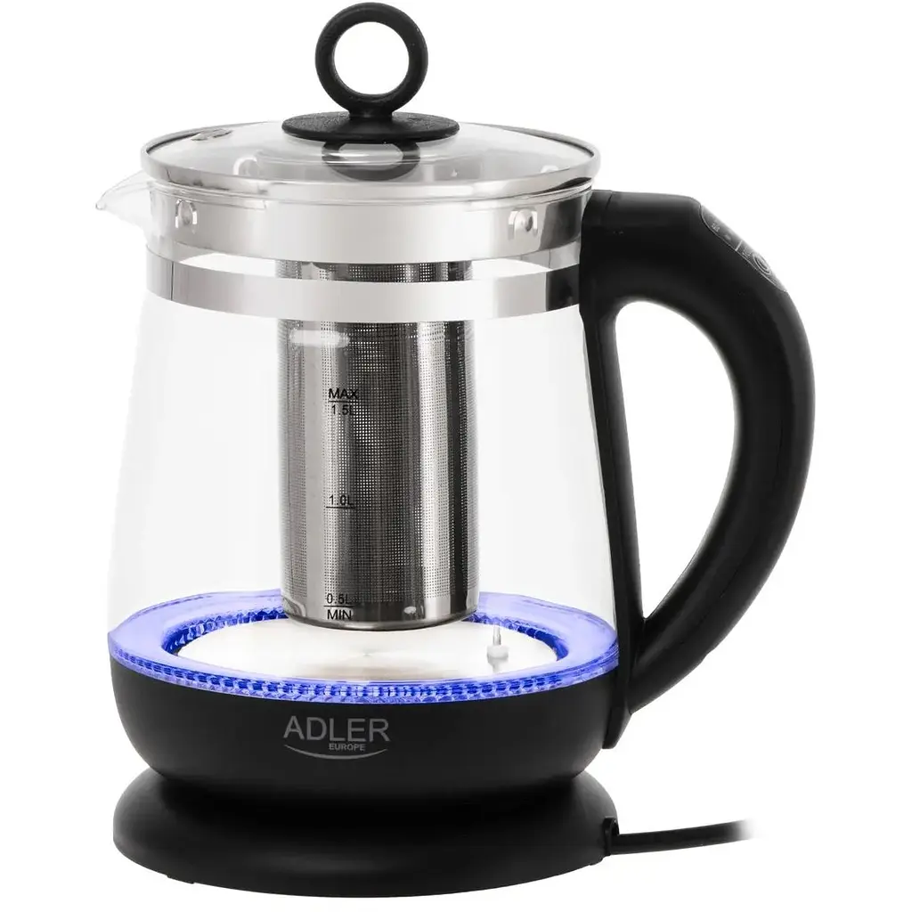 Чайник Adler AD 1299 стеклянный 1.5 л с заварочным блоком и контролем температуры черный - фото 2