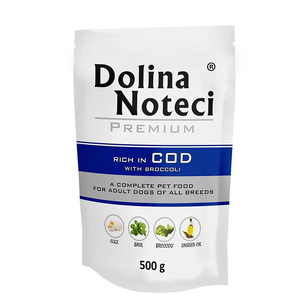 Вологий корм для собак Dolina Noteci Premium з тріскою та броколі пауч 500 г