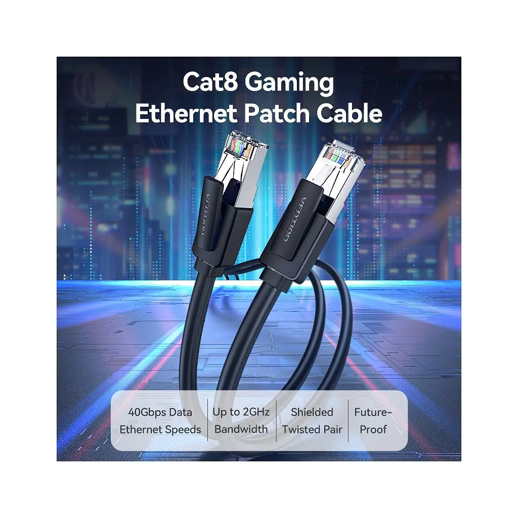 Патч-корд 5м, S/FTP cat 8 RJ-45 black Vention (IKKBJ) - фото 12