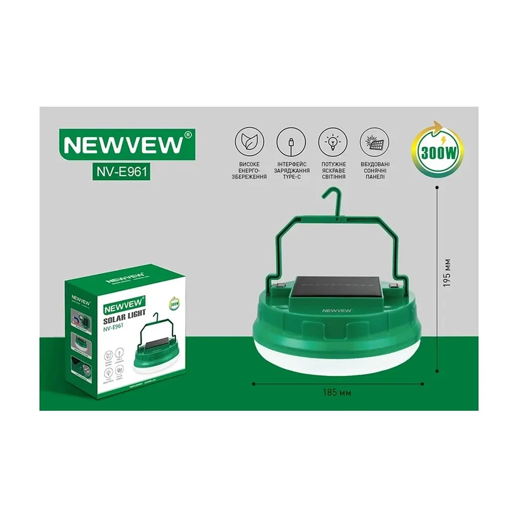 Ліхтар NEWVEW NV-E961 300W Solar Panel 7200mAh Green (NWVW-NV-E961-GN) - фото 5