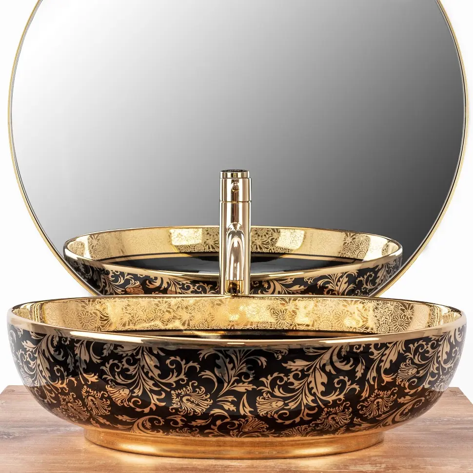 Умывальник Rea Margot 52x40 black gold (REA-U8978) - фото 3