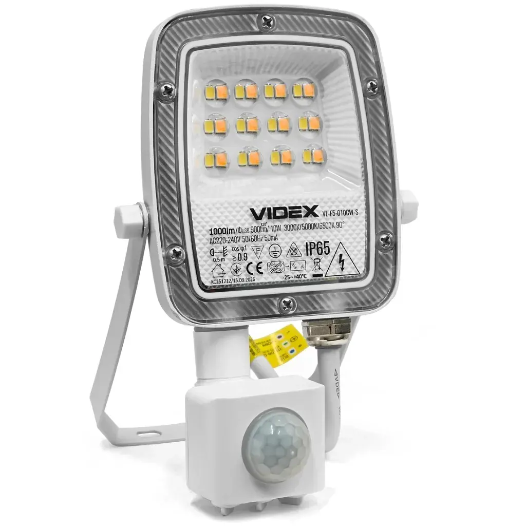 Прожектор Videx F5 10W 3000-5000-6500K с датчиком движения 230V White (VL-F5-010CW-S)