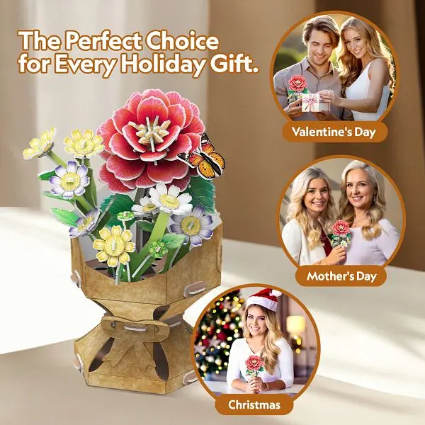 Трехмерная головоломка-конструктор Cubic Fun Flower Bouquet Camellia Букет цветов Камелия (W3302h) - фото 6