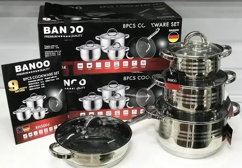 Набір каструль з кришками та сковородою Banoo BN-5004, 8 предметів - фото 2