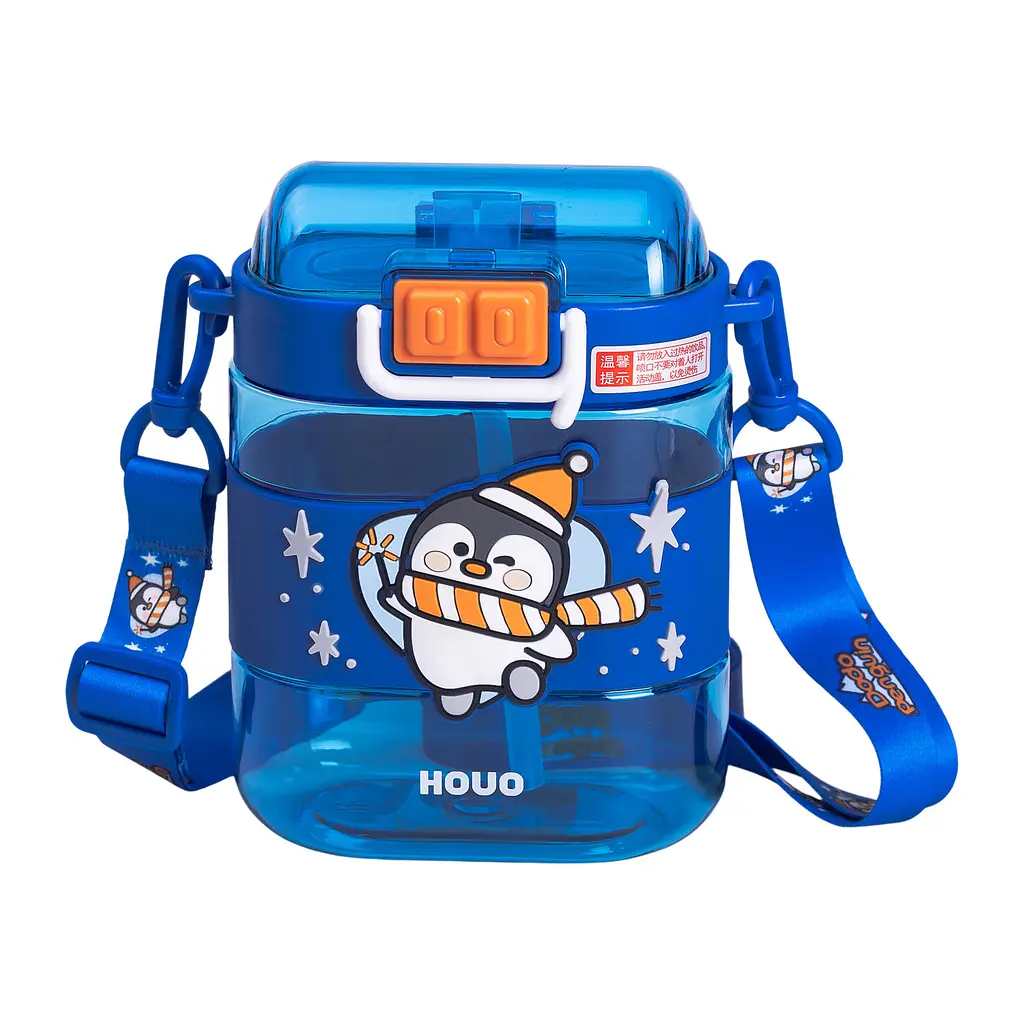 Дитяча пляшка для води Dodo Penguin 560 мл з ремінцем, синій Yiwu HP-14-36BL - фото 6