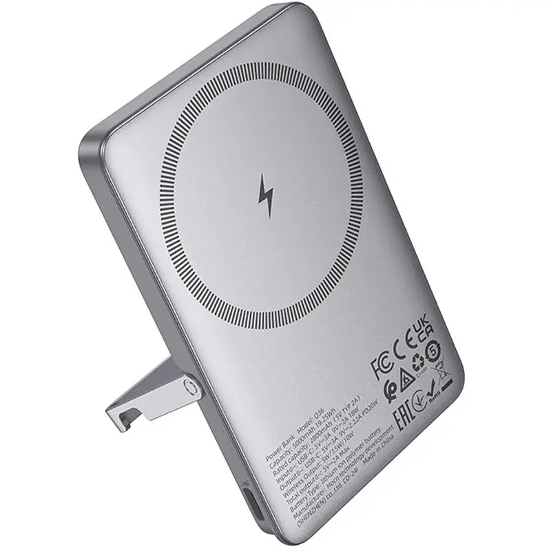 Портативне ЗП Power Bank Q36 Sunlight магнітне кріплення + тримач PD20W з БЗП 5000 mAh Metal Grey Hoco teh0029394 - фото 6