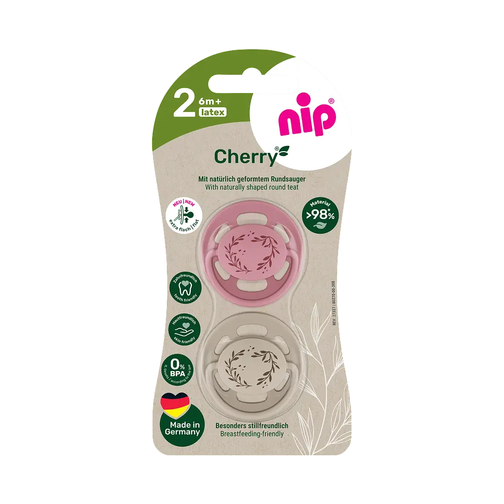 Пустушка латексна кругла для дітей від 6 місяців NIP Cherry арт. 38879-51 2 шт. кораловий/бежевий