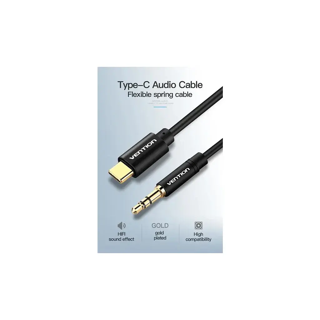 Кабель мультимедійний USB-C to 3.5mm M 1.0m black Vention (BGABF) - фото 4
