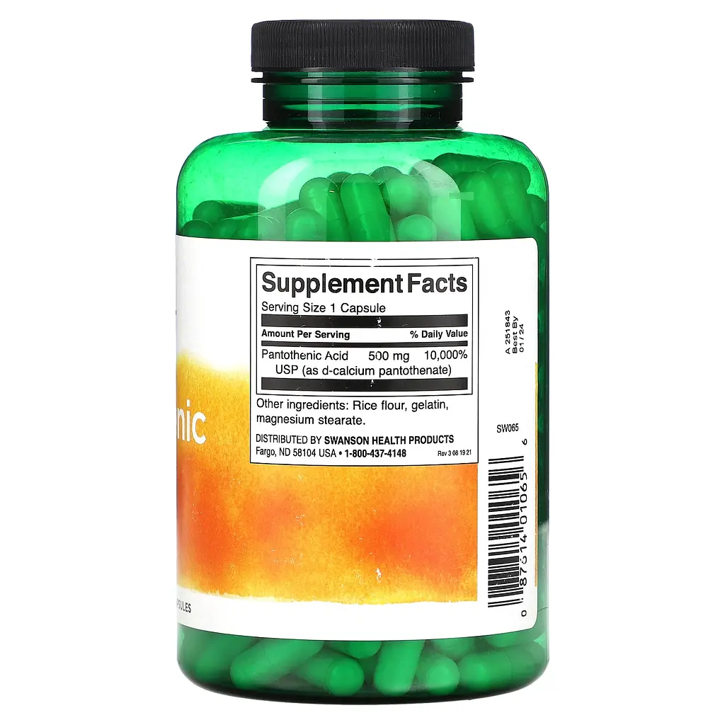 Пантотенова кислота Swanson Pantothenic Acid 500 мг 250 капсул - фото 2