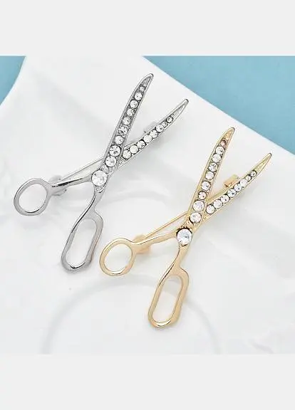 Брошь ножницы булавка желтый металл - фото 3