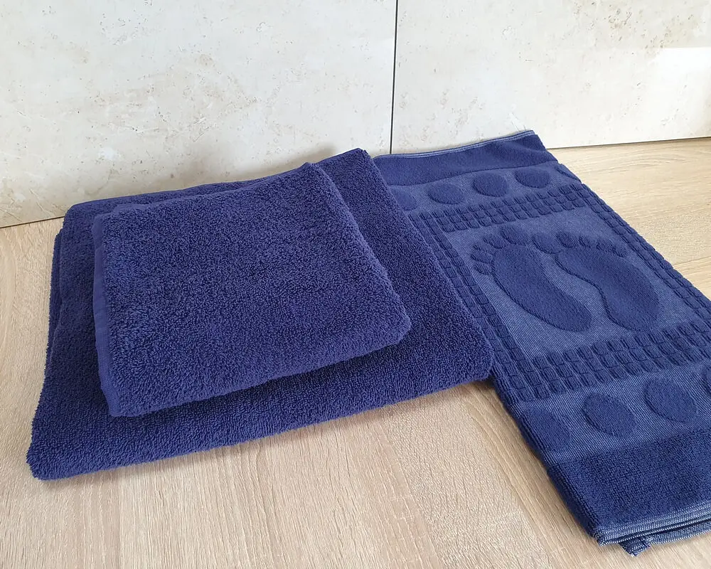 Набір турецьких махрових однотонних рушників Zeron 50х90+70х140+50х70 Dark Blue щільність 500 г/м2 - фото 3
