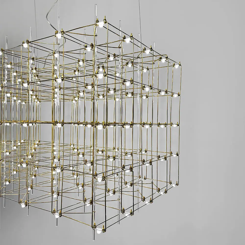 Кубическая люстра в форме параллелепипеда 129х60х60 см Line F | Ст. MJ201-1290*600*600 Titanium - фото 7