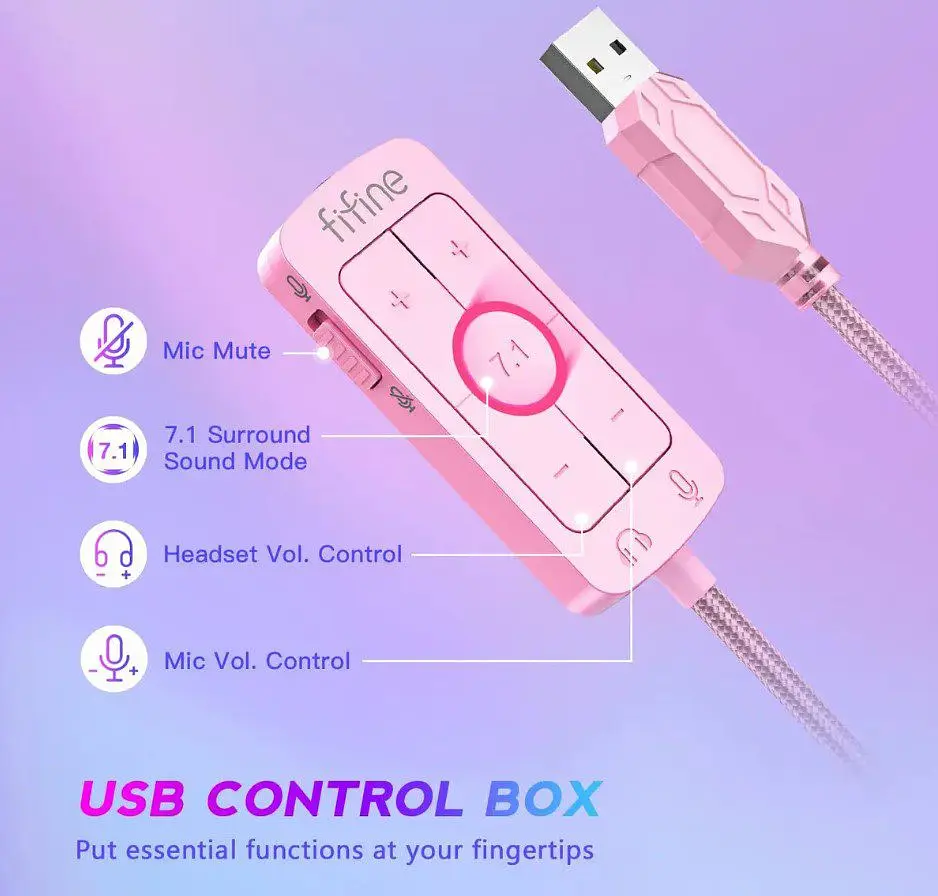 Ігрові навушники з мікрофоном Fifine H-9 USB 7.1 Pink - фото 3