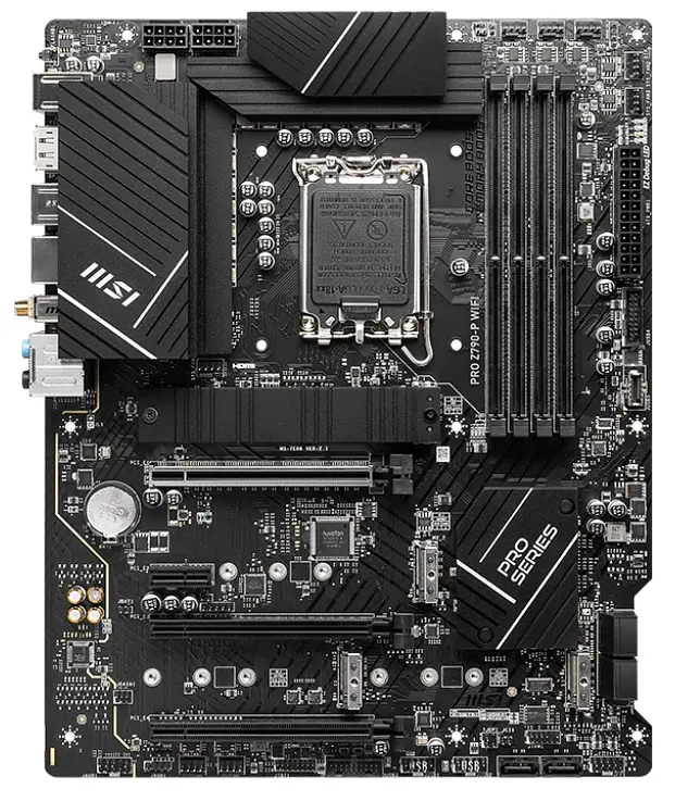 Материнская плата LGA1700, MSI PRO Z790-P WIFI, Z790, 4xDDR5, Int.Video(CPU), 6xSATA3, 4xM.2, 1xPCI-E 16x 5.0, 1xPCI-E 16x 4.0, 1xPCI-E 16x 3.0, 1xPCI-E 1x 3.0, ALC897, I225V, WiFi 6, Bluetooth 5.2, 9xUSB3.2/8xUSB2.0, HDMI/DP, ATX - фото 2