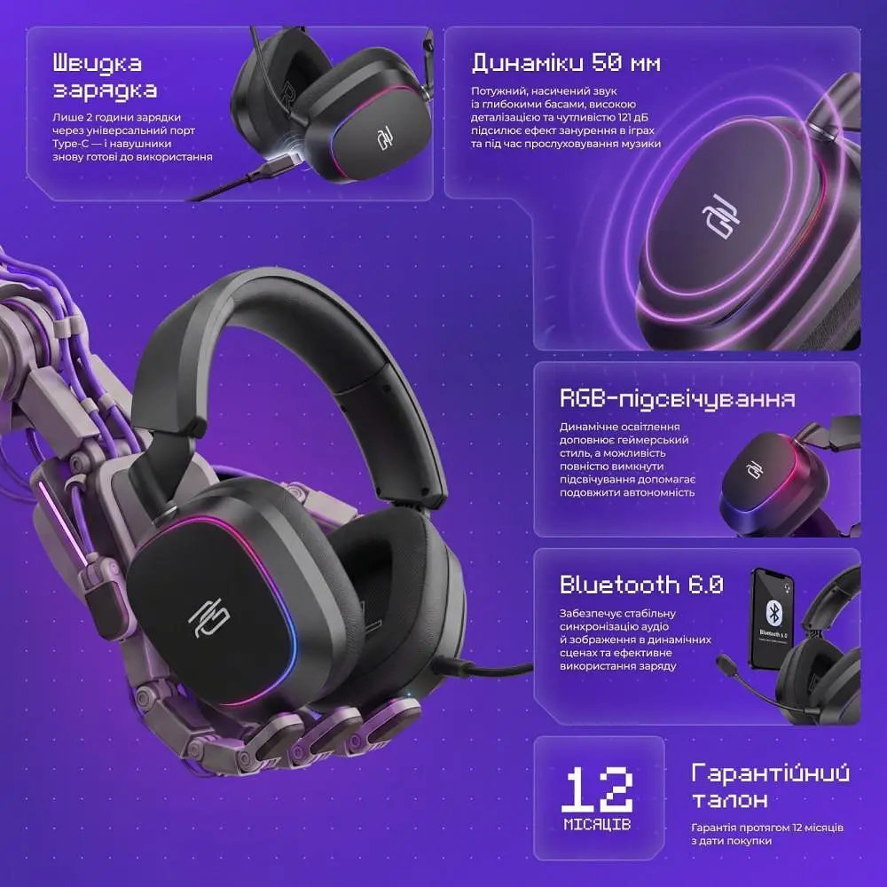 Ігрова гарнітура Proove Gaming Starlight (APP) black/purple (WHSR00020016) - фото 7