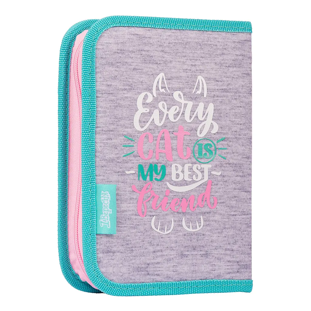 Шкільний пенал твердий 1Вересня одинарний без клапана HP-02 Best Friend, рожевий/сірий - фото 3