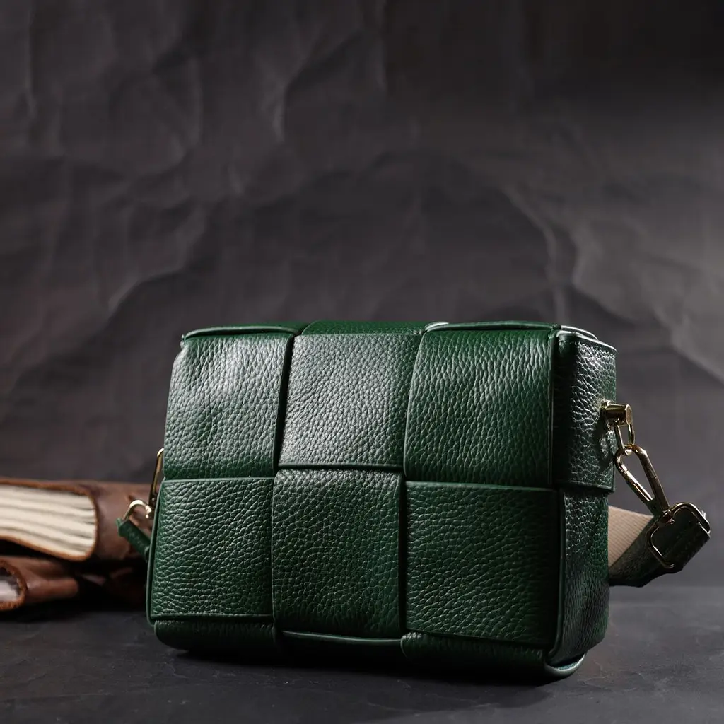 Компактна вечірня сумка для жінок з палітурками з натуральної шкіри Vintage 22312 зелена - фото 8