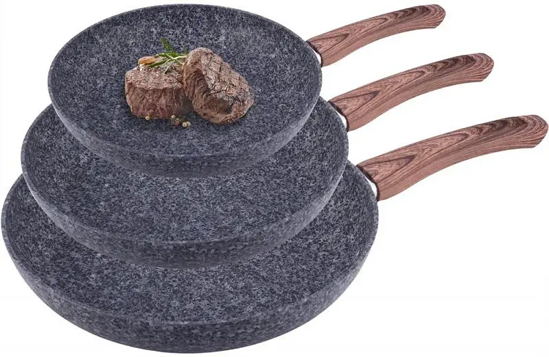 Набір 3 сковороди Grey Marble, індукційні з антипригарним покриттям Kamille Ø20х4,5 см, Ø24х5,5 см, Ø28х6,5 см kuh0007252 - фото 5