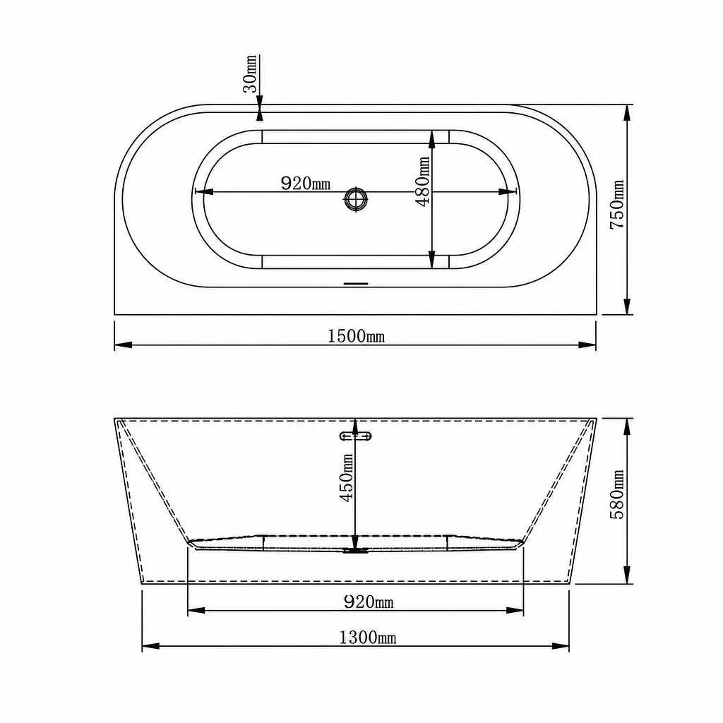 Пристінна овальна акрилова ванна VBI Cavallino 150x75, біла VBI-071415 - фото 6