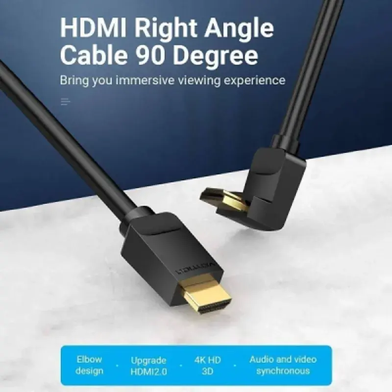 Кабель мультимедійний HDMI M to HDMI M 1.0m V2.0 4K60Hz 90° corner PVC black Vention (AARBF) - фото 4