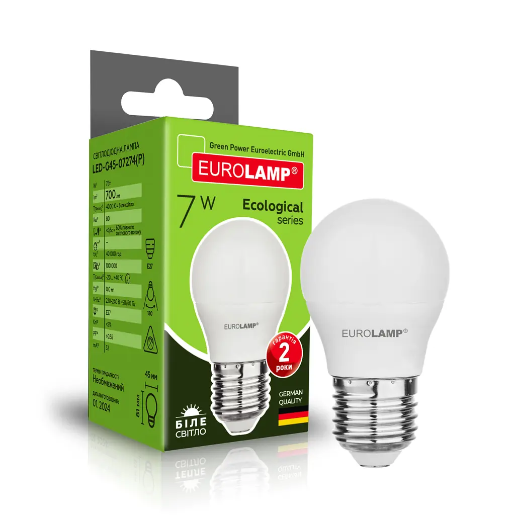 Лампочка Eurolamp LED ECO серия "P" G45 7W 700Lm E27 4000K (LED-G45-07274(P)) - фото 2