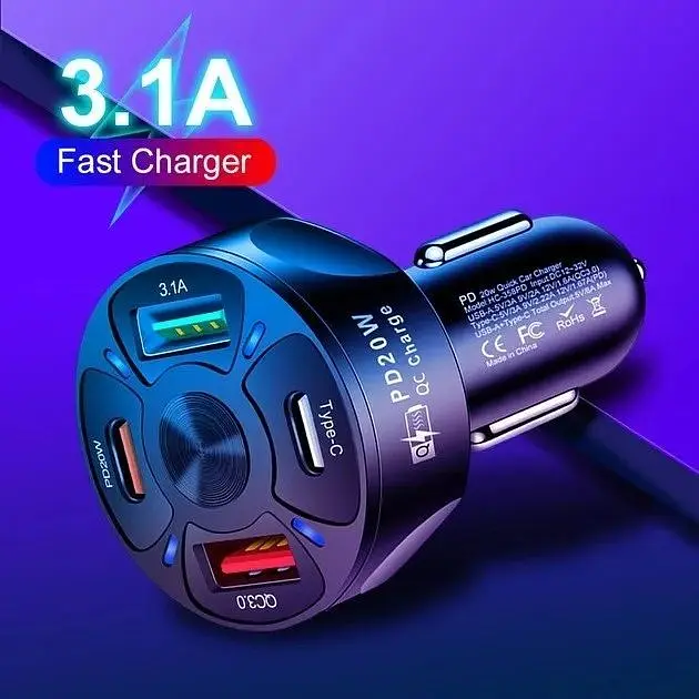 Автомобільний зарядний пристрій No Brand CWa 2USB 2Type-C PD20W QC 3.0 Black (70250551) - фото 5