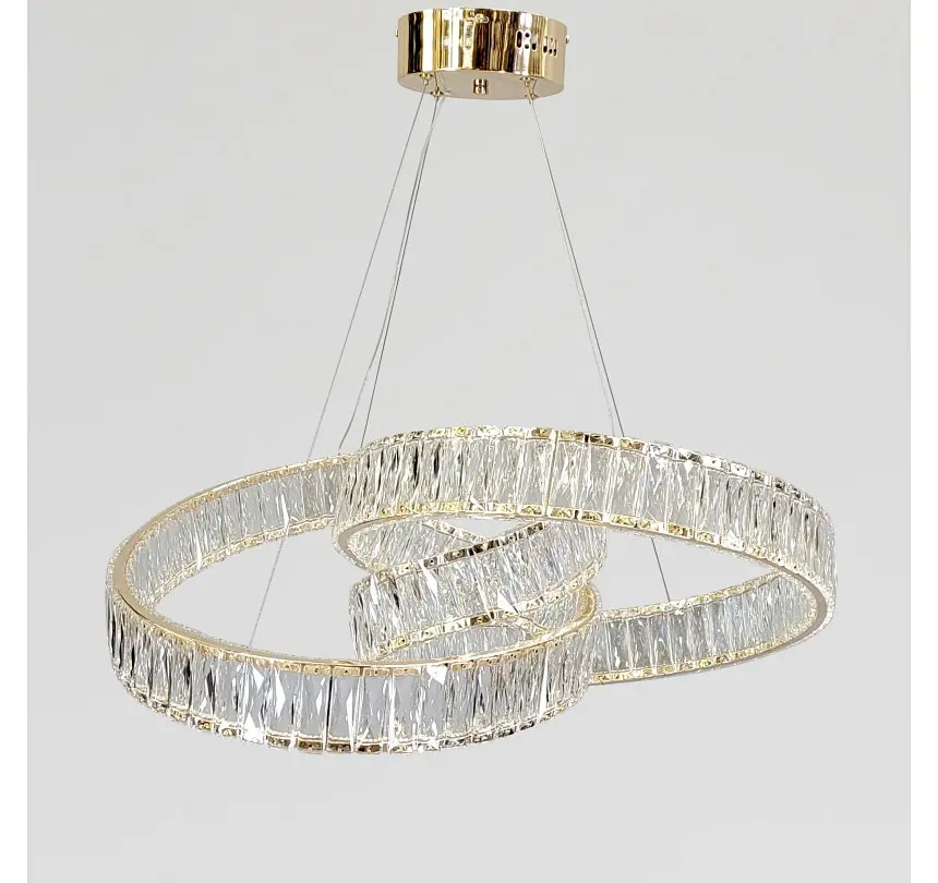 Золота підвісна кришталева LED-люстра Artlight 531/600GD у вигляді переплетених каблучок, 153 Вт, від 16-25 м² - фото 2