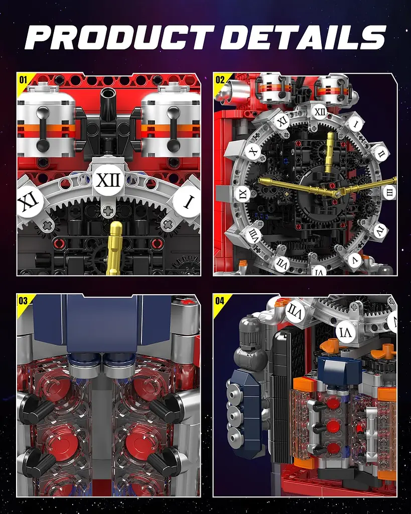 Конструктор механічний годинник Mould King Cyberpunk Mechanical Clock 10187 часи акумуляторні, для дорослих та дітей, 1601 деталей - фото 6