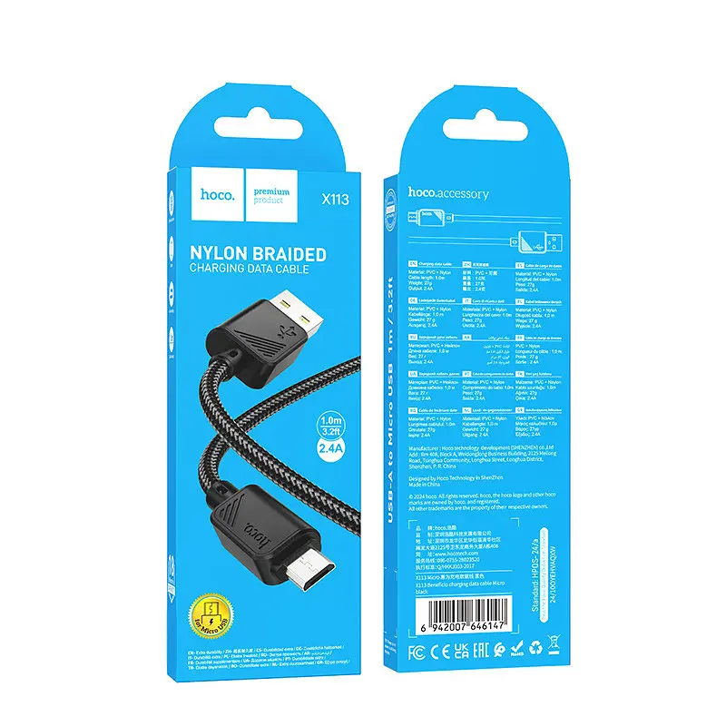 Дата кабель Hoco X113 Beneficio USB to MicroUSB (1m) Black - фото 4
