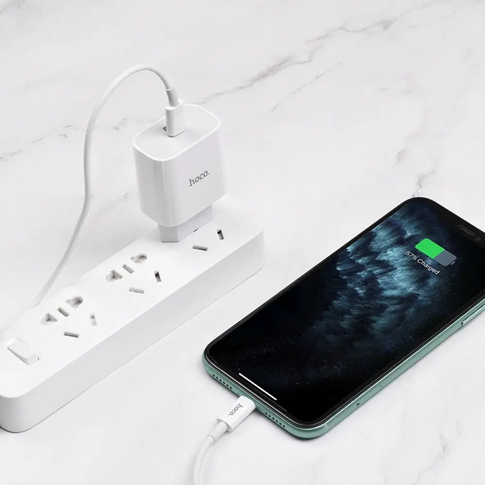 Зарядний пристрій Hoco C76A Plus Type-C PD 20W білий + кабель Type-C to Lightning - фото 2