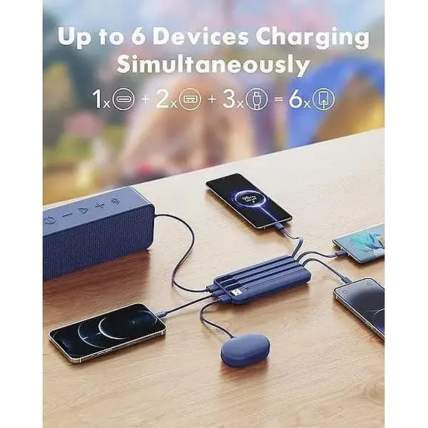 Портативний зарядний пристрій Charmast із вбудованими кабелями USB C 10000 мАг 6 виходів 3 входи зі світлодіодним дисплеєм - фото 3