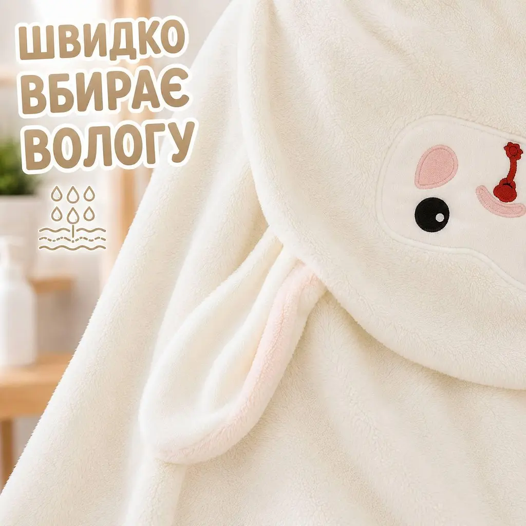 Рушник-пончо дитячий з капюшоном у формі барашка 140×70 - фото 4